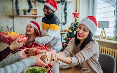 Picture of Christmas presents being given out with friends